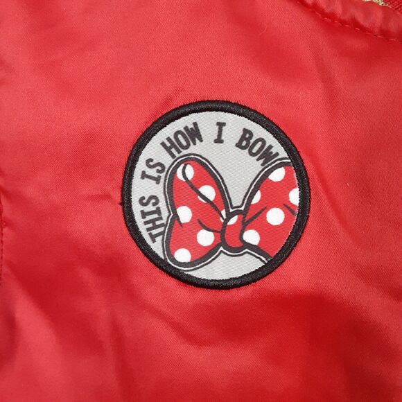 Disney Minnie Mouse Bomber Jacket Girls 7/8 Red Lined Insulated Full Zip Gold - Picture 7 of 11
